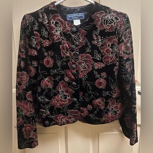 Vintage Norton McNaughton Petites Floral Velvet Jacket - Black and Red